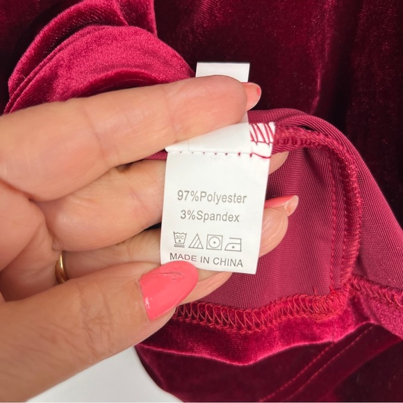 Rich Red Velvet Lace Trim Babydoll Empire Camisole Tank Top XL Coquette Holiday - Picture 7 of 9